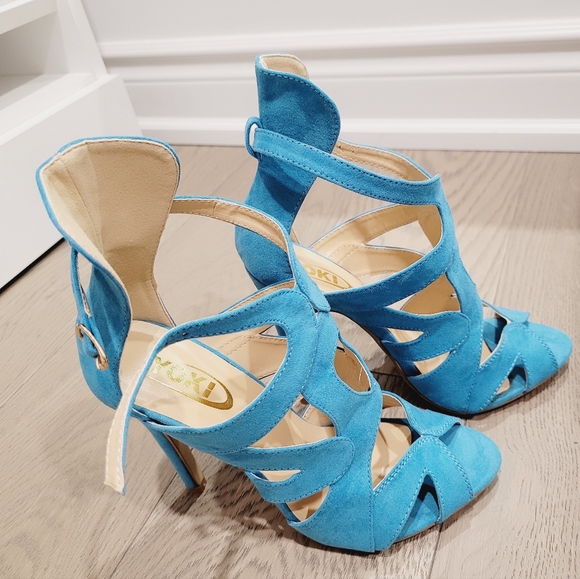 YOKI Teal Suede High Heels Sandals - Picture 2 of 6